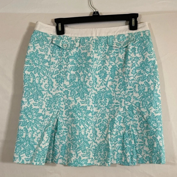 Oscar de la Renta Dresses & Skirts - Óscar de la Renta turquoise & white floral pleated lined skirt 10P